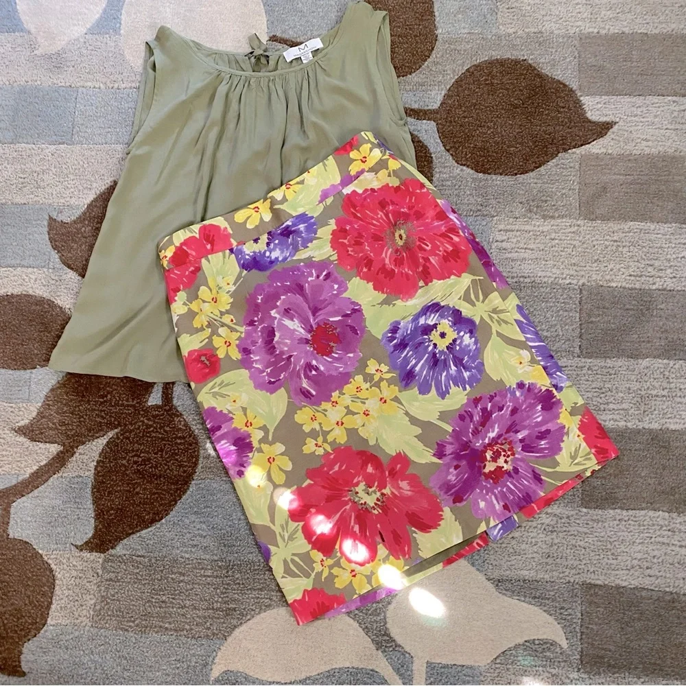 Banana Republic Pencil Skirt Bold Floral Linen Blend